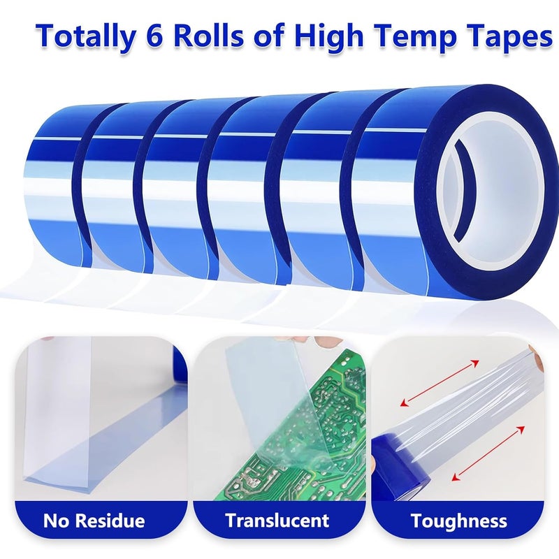 UTNVBTR 6 Rolls 20mm x16m(52ft) Blue Heat Resistant Tape，Heat Transfer Tape for Heat Sublimation Press Vinyl，and Fixing of Electronic Parts During Processing，No Residue - Image 4